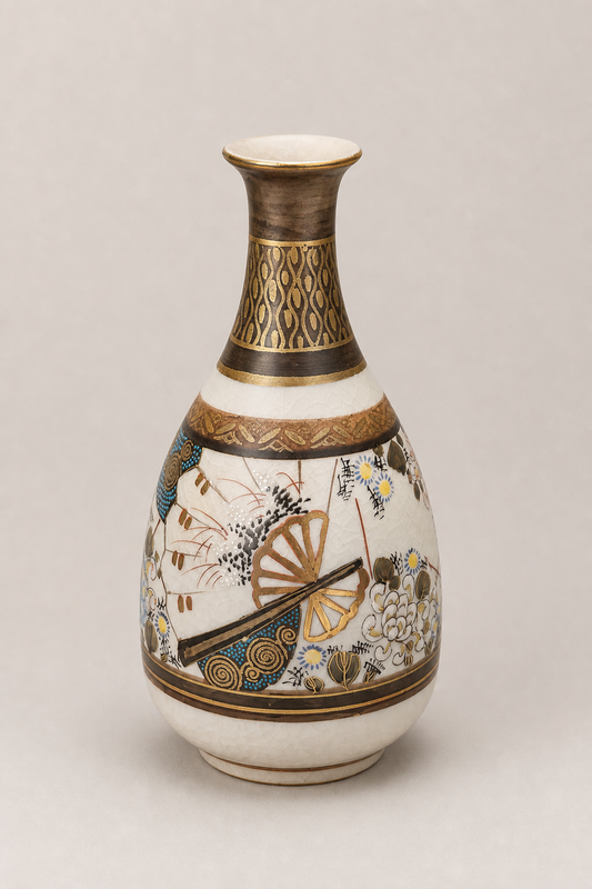 Kutani Fan & Chrysanthemum Tokkuri