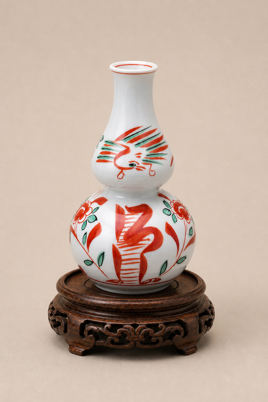 Showa Aka-e Gourd Vase