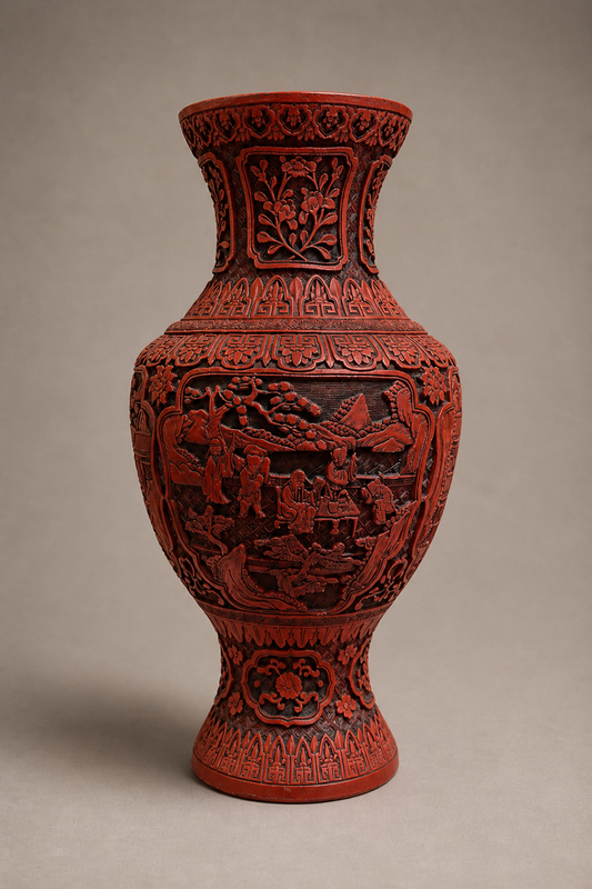 Carved Cinnabar Landscape Vase